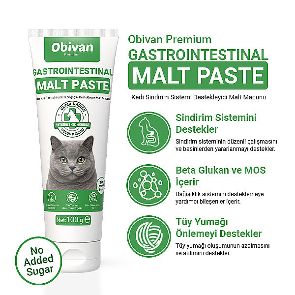 Obivan Premium Gastrointestinal Sindirim Sağlığı Destekleyici Malt Kedi Macunu 100 gr - 2