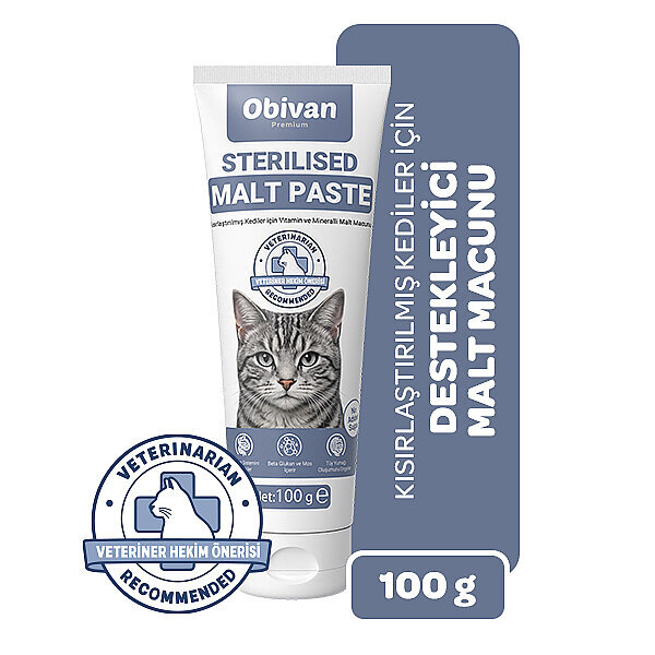 Obivan Premium Kısırlaştırılmış Kediler İçin Tüy Yumağı Önleyici Malt Kedi Macunu 100 gr