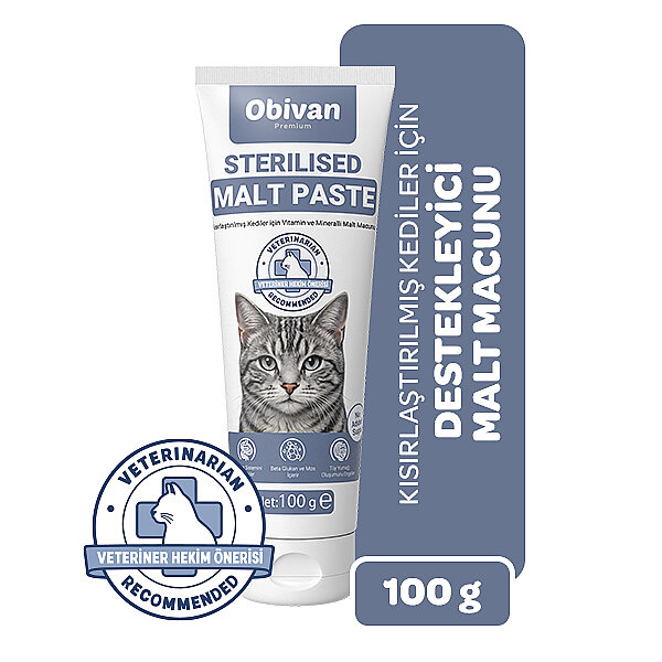 Obivan Premium Kısırlaştırılmış Kediler İçin Tüy Yumağı Önleyici Malt Kedi Macunu 100 gr - 1