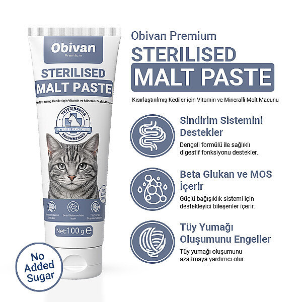 Obivan Premium Kısırlaştırılmış Kediler İçin Tüy Yumağı Önleyici Malt Kedi Macunu 100 gr - 2