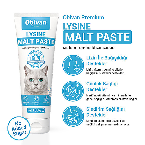 Obivan Premium Lysine Kedi Bağışıklık ve Solunum Yolu Destekleyici Malt Kedi Macunu 100 gr - 2