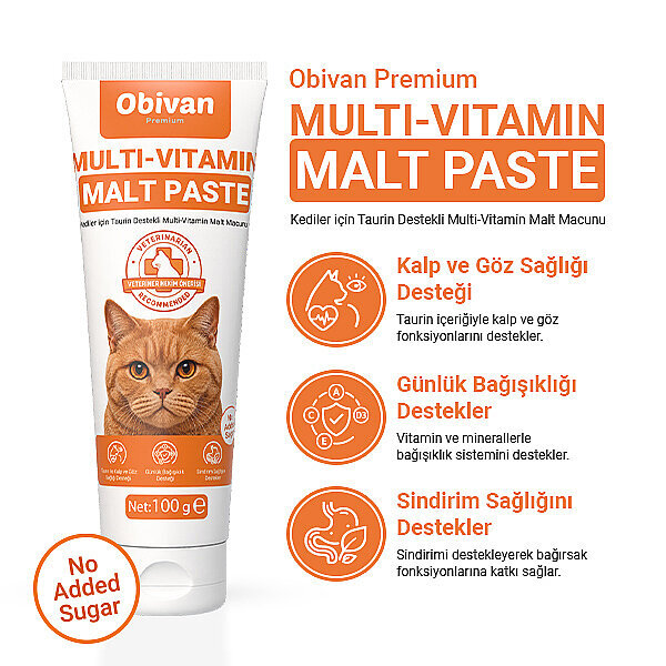 Obivan Premium Taurin Destekli Multi-Vitamin Malt Kedi Macunu 100g - 2