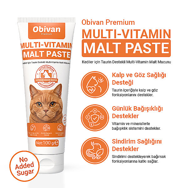 Obivan Premium Taurin Destekli Multi-Vitamin Malt Kedi Macunu 100g - 2