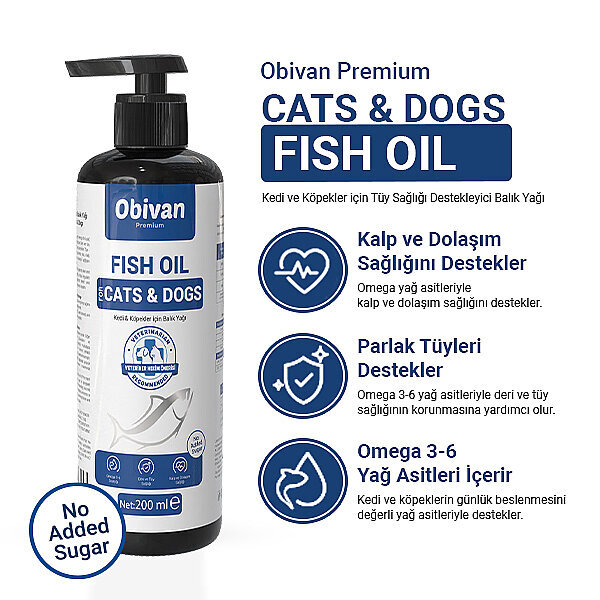 Obivan Premium Kedi ve Köpekler için Omega 3-6 ile Tüy ve Cilt Sağlığı Desteği Balık Yağı 200ml - 2