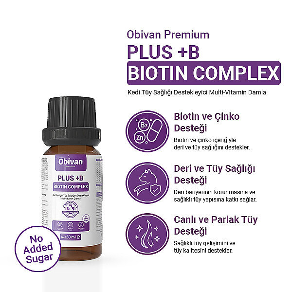 Obivan Premium Plus+B Kediler İçin Tüy Dökümünü Azaltan Besleyen Tüy Döküm Önleyici Multivitamin Damla 50ml - 2