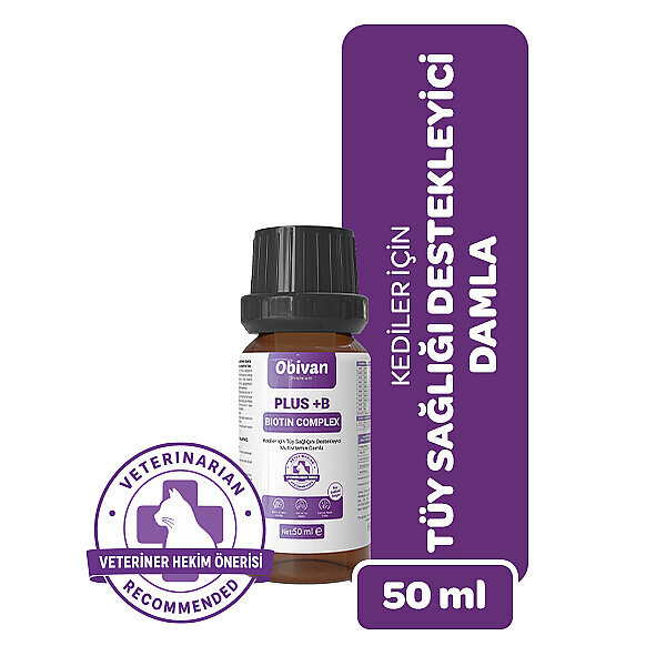 Obivan Premium Plus+B Kediler İçin Tüy Dökümünü Azaltan Besleyen Tüy Döküm Önleyici Multivitamin Damla 50ml