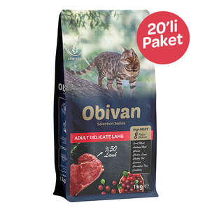 Obivan Selection Delicate Düşük Tahıllı Kuzu Etli Yetişkin Kedi Maması 1 kg x 20 Adet