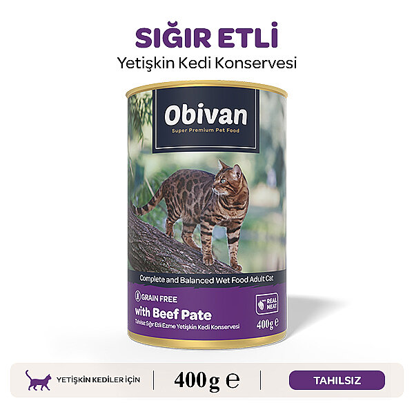 Obivan Tahılsız Sığır Etli Ezme Yetişkin Kedi Konservesi 400 gr - 1