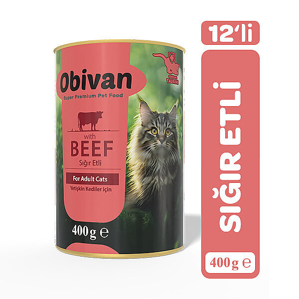 Obivan Sığır Etli Sos İçinde Gravy Yetişkin Kedi Konservesi 400 gr x 12 Adet