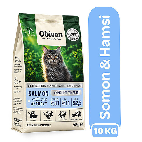 Obivan Somonlu ve Hamsili Kedi Maması 10 kg