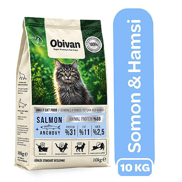 Obivan Somonlu ve Hamsili Kedi Maması 10 kg - 1