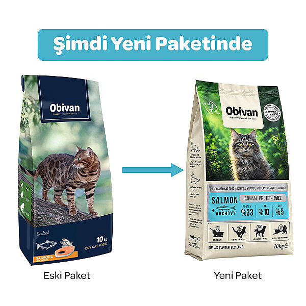 Obivan Somonlu ve Hamsili Kısırlaştırılmış Kedi Maması 10 kg - 2
