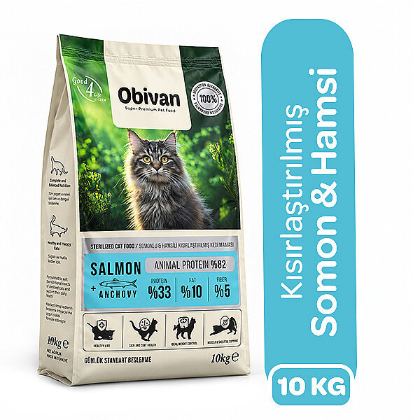 Obivan Somonlu ve Hamsili Kısırlaştırılmış Kedi Maması 10 kg