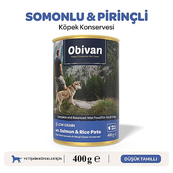 Obivan Düşük Tahıllı Somonlu Pirinçli Köpek Konservesi 400 gr