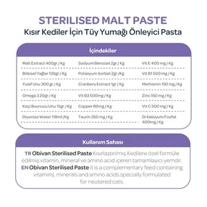 Obivan Sterilised Kısırlaştırılmış Kediler için Tüy Yumağı Önleyici Kedi Maltı 100 GR - 3