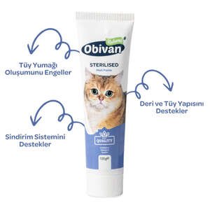 Obivan Sterilised Kısırlaştırılmış Kediler için Tüy Yumağı Önleyici Kedi Maltı 100 GR