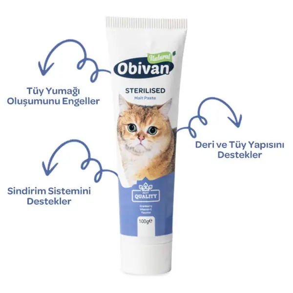 Obivan Sterilised Kısırlaştırılmış Kediler için Tüy Yumağı Önleyici Kedi Maltı 100 GR - 1