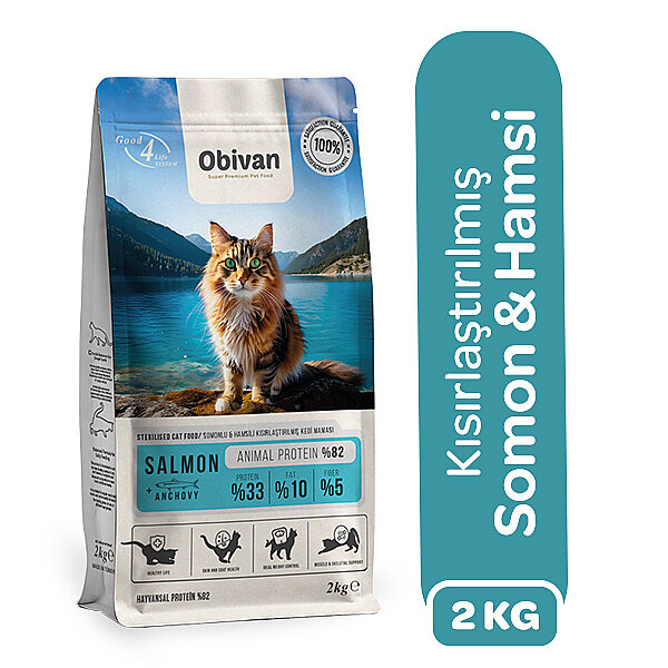 Obivan Sterilised Somonlu ve Hamsili Kısırlaştırılmış Kedi Maması 2 kg - 2