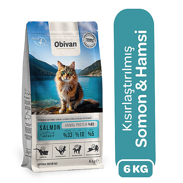 Obivan Sterilised Somonlu ve Hamsili Kısırlaştırılmış Kedi Maması 6 kg