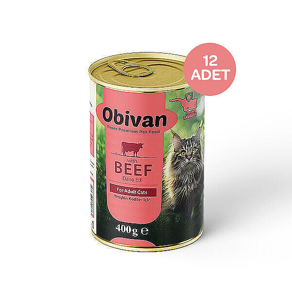 Obivan Tahılsız Dana Etli Ezme Yetişkin Kedi Yaş Maması 400 GR x 12 Adet
