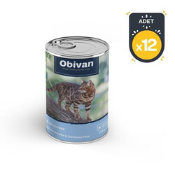 Obivan Tahılsız Hamsili ve Sardalyalı Ezme Yetişkin Kedi Yaş Maması 400 GR x 12 Adet - 1