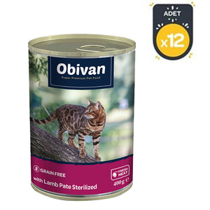 Obivan Tahılsız Kuzu Etli Ezme Kısırlaştırılmış Kedi Yaş Maması 400 GR x 12 Adet