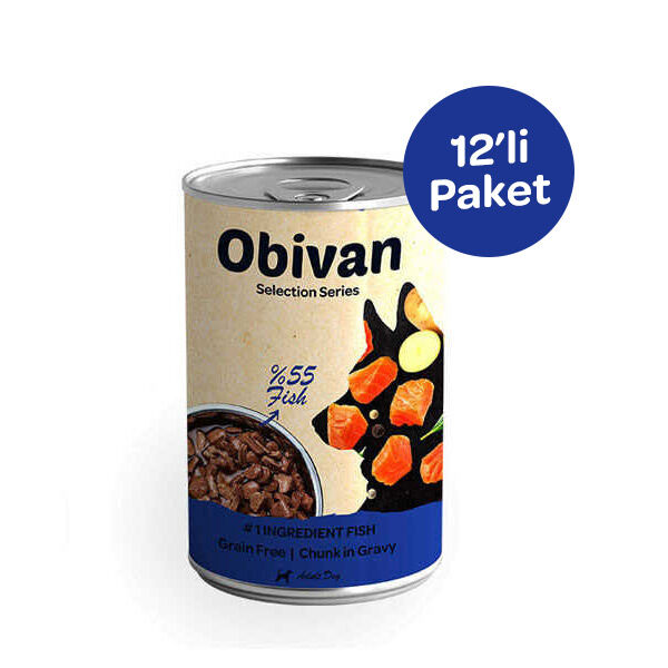 Obivan Parça Balık Etli Soslu Köpek Yaş Maması 400 GR x 12 Adet - 1