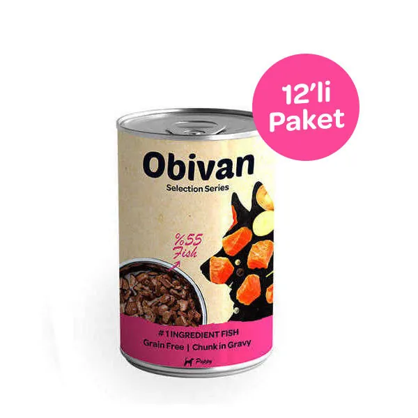 Obivan Tahılsız Parça Balık Etli Soslu Yavru Köpek Konservesi 400 GR x 12 Adet - 1