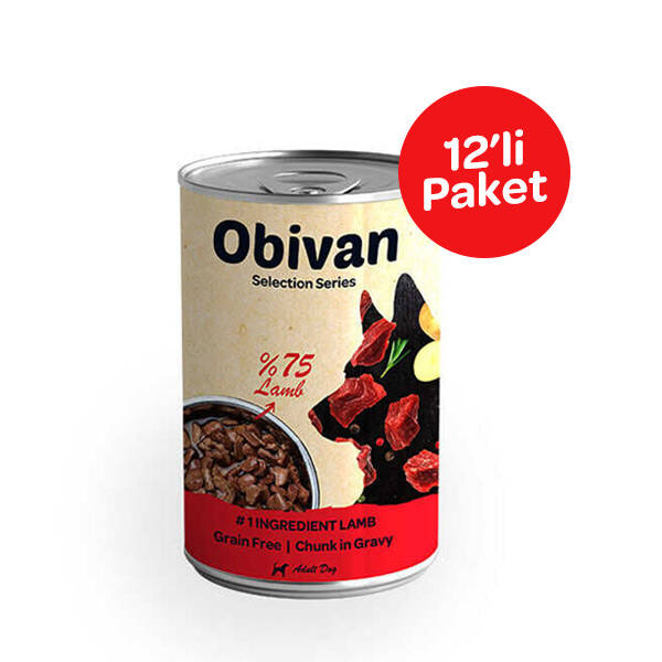 Obivan Parça Kuzu Etli Soslu Köpek Yaş Maması 400 GR x 12 Adet - 1