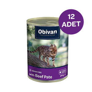 Obivan Tahılsız Sığır Etli Ezme Yetişkin Kedi Yaş Maması 400 GR x 12 Adet