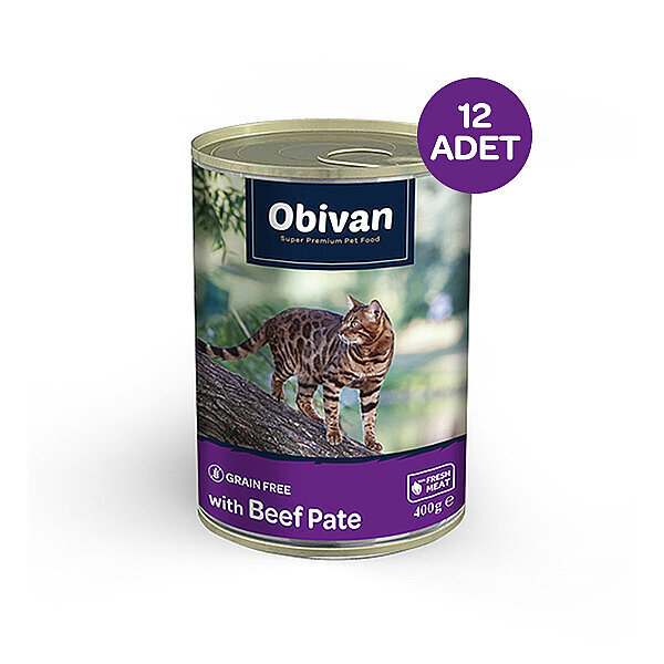 Obivan Tahılsız Sığır Etli Ezme Yetişkin Kedi Yaş Maması 400 GR x 12 Adet