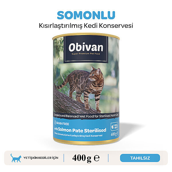 Obivan Tahılsız Somon Balıklı Ezme Kısırlaştırılmış Kedi Konservesi 400 gr