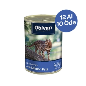 Obivan Tahılsız Somon Balıklı Ezme Yetişkin Kedi Konservesi 400 GR x 12 Adet