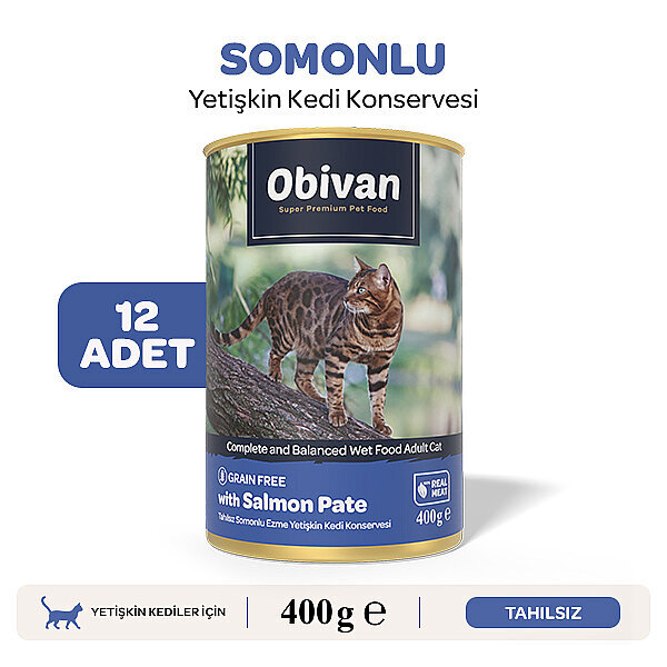 Obivan Tahılsız Somon Balıklı Ezme Yetişkin Kedi Konservesi 400 gr x 12 Adet