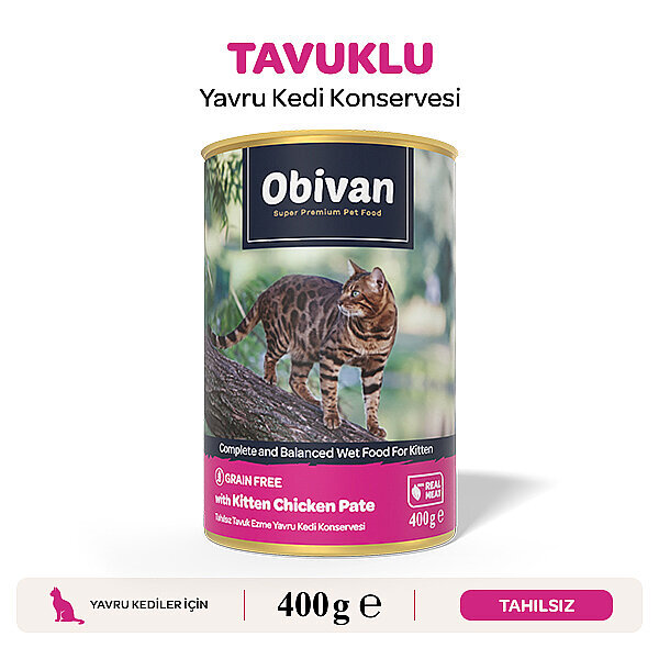 Obivan Tahılsız Tavuk Etli Ezme Yavru Kedi Konservesi 400 gr