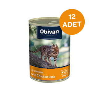 Obivan Tahılsız Tavuk Etli Ezme Yetişkin Kedi Yaş Maması 400 GR x 12 Adet
