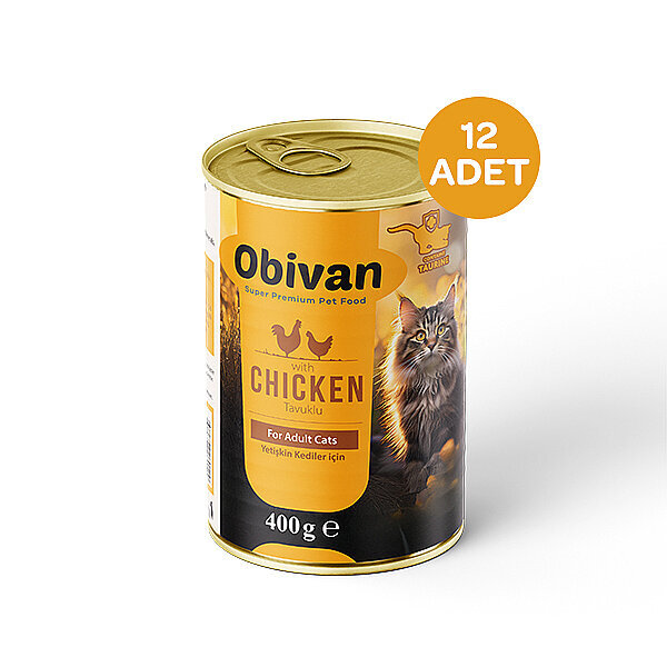 Obivan Tahılsız Tavuk Etli Ezme Yetişkin Kedi Yaş Maması 400 GR x 12 Adet