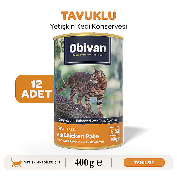 Obivan Tahılsız Tavuk Etli Ezme Yetişkin Kedi Konservesi 400 gr x 12 Adet