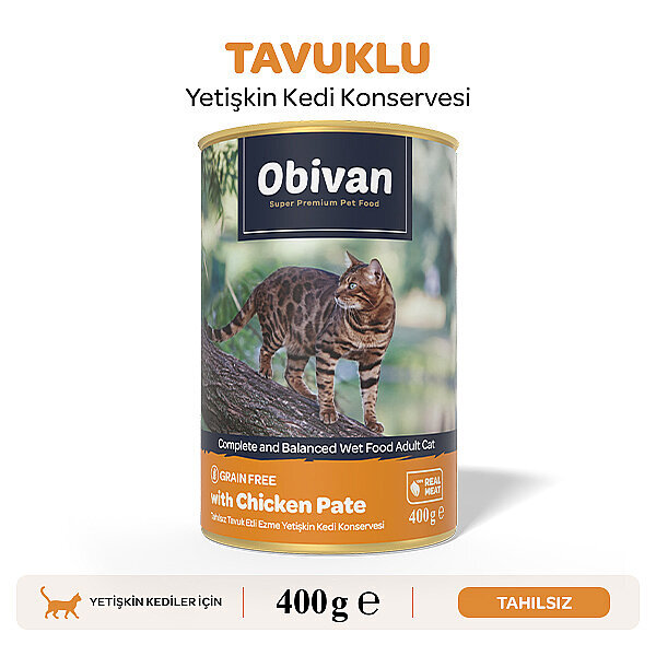 Obivan Tahılsız Tavuk Etli Ezme Yetişkin Kedi Konservesi 400 gr