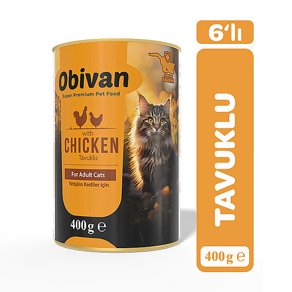 Obivan Tavuk Etli Sos İçinde Gravy Yetişkin Kedi Konservesi 400 gr x 6 Adet