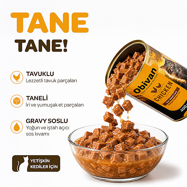 Obivan Tavuk Etli Sos İçinde Gravy Yetişkin Kedi Konservesi 400 gr - 2