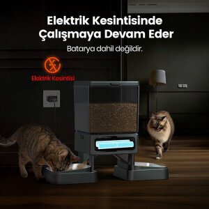 Oneisall PFD-002 5 L Zaman Ayarlı Kedi ve Köpekler için İkili Otomatik Mama Kabı - 3