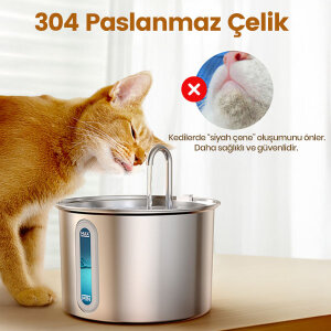 Oneisall PWF-001 2 L Tekli Paslanmaz Çelik Kedi ve Köpekler İçin Otomatik Su Pınarı - 6