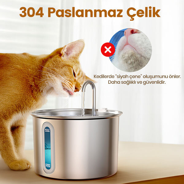 Oneisall PWF-001 2 L Tekli Paslanmaz Çelik Kedi ve Köpekler İçin Otomatik Su Pınarı - 6