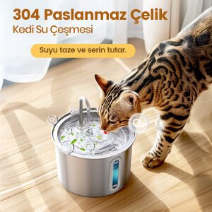Oneisall PWF-001 2 L Tekli Paslanmaz Çelik Kedi ve Köpekler İçin Otomatik Su Pınarı - 7
