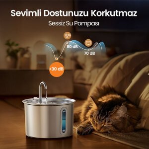 Oneisall PWF-001 2 L Tekli Paslanmaz Çelik Kedi ve Köpekler İçin Otomatik Su Pınarı - 8
