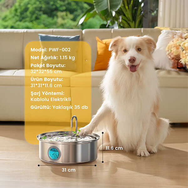 Oneisall PWF-002 7 L Büyük Irk Köpekler için Paslanmaz Çelik Su Pınarı - 4