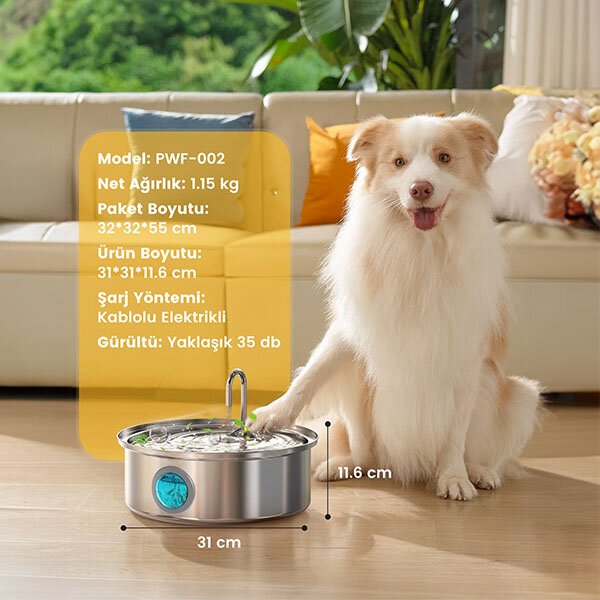 Oneisall PWF-002 7 L Büyük Irk Köpekler için Paslanmaz Çelik Su Pınarı - 4