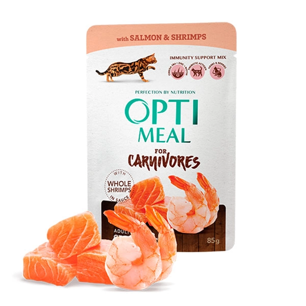Optimeal Carnivores Sos İçinde Parça Somonlu ve Karidesli Yetişkin Kedi Konservesi 85gr - 1