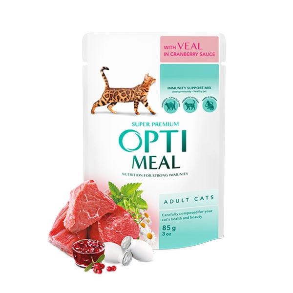 Optimeal Parça Dana Etli ve Kızılcık Soslu Yetişkin Kedi Konservesi 85gr - 1